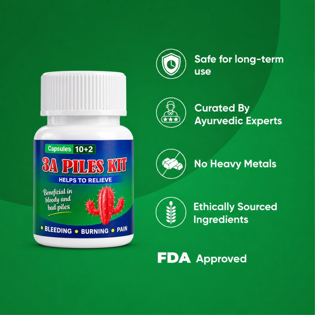 3A Piles Kit – Ayurvedic Herbal Capsules for Piles Care & Digestive Comfort | 12 Capsules