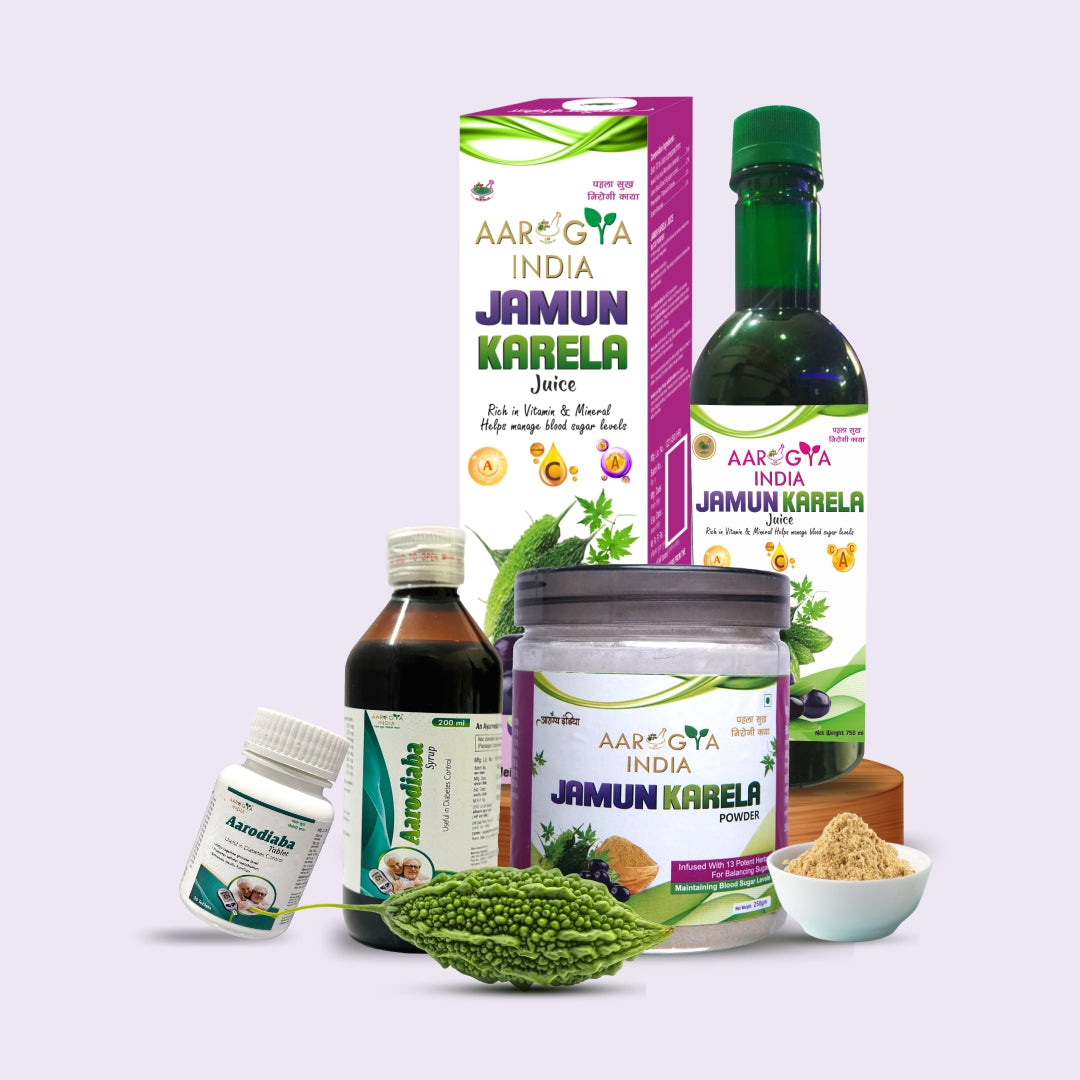 Diabetes Combo (Jamun karela juice and Powder, Aarodiab Syrup and Tablet)