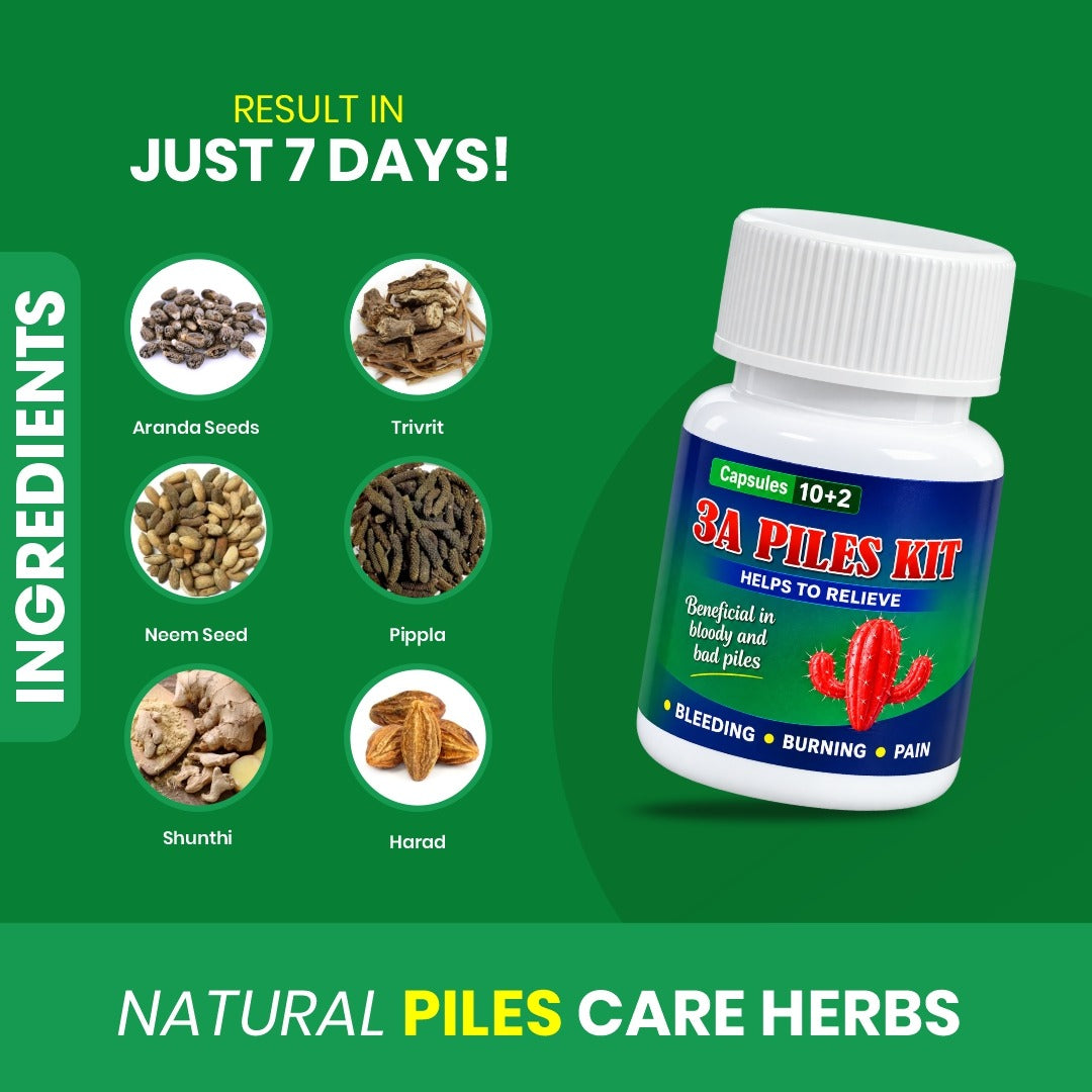 3A Piles Kit – Ayurvedic Herbal Capsules for Piles Care & Digestive Comfort | 12 Capsules