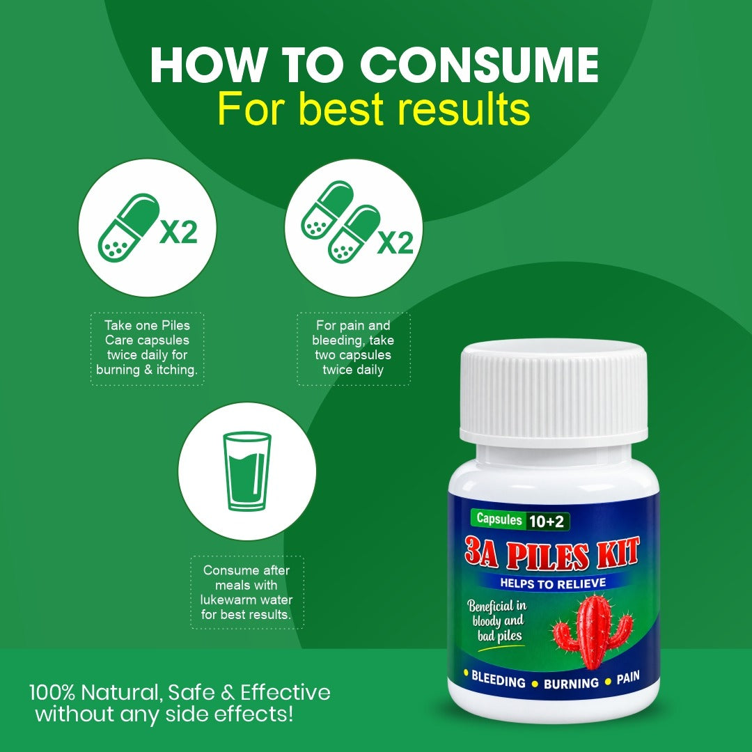 3A Piles Kit – Ayurvedic Herbal Capsules for Piles Care & Digestive Comfort | 12 Capsules