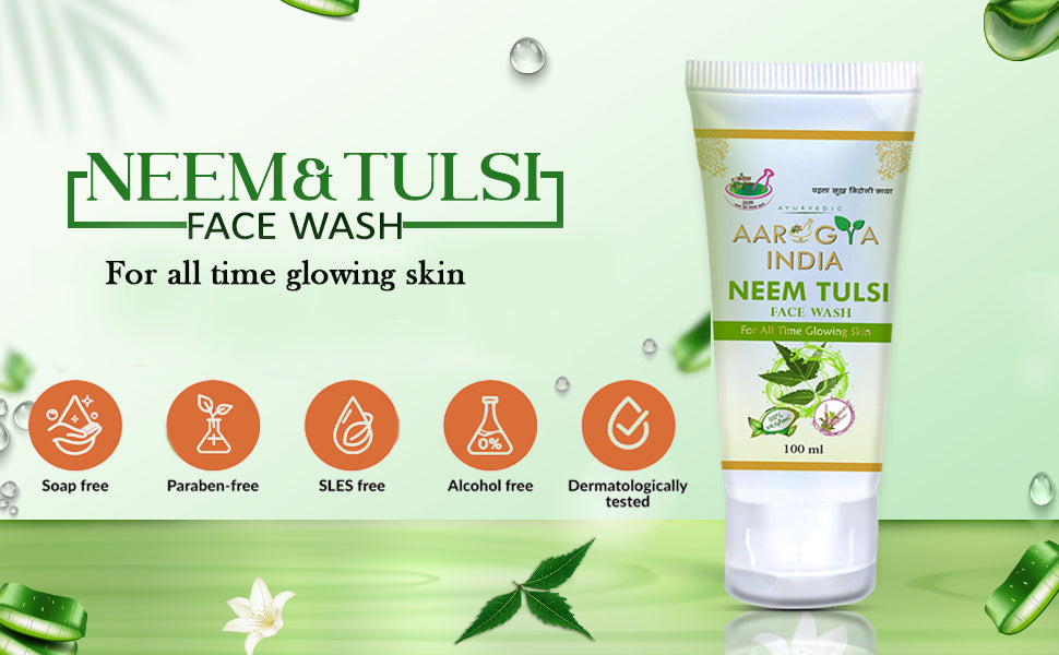 Aarogya India: Neem Tulsi Facewash | Aroma Neem Facewash for Pimples | Men & Women Face Wash (100 ml)