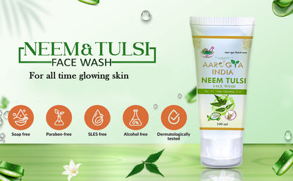 Aarogya India: Neem Tulsi Facewash | Aroma Neem Facewash for Pimples | Men & Women Face Wash (100 ml)