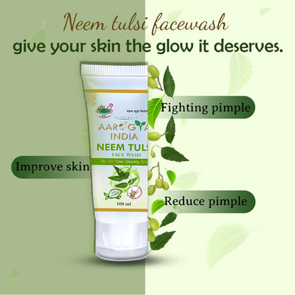 Aarogya India: Neem Tulsi Facewash | Aroma Neem Facewash for Pimples | Men & Women Face Wash (100 ml)