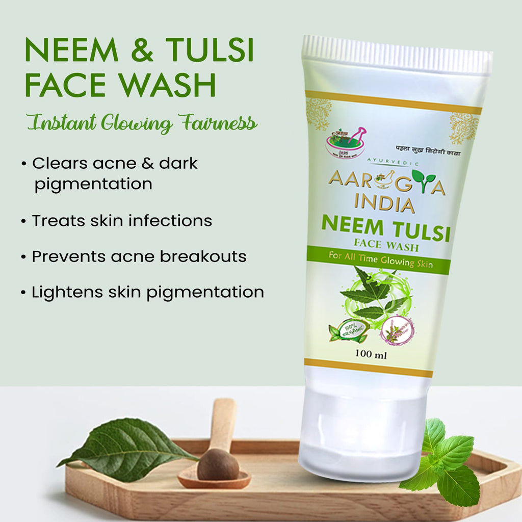 Aarogya India: Neem Tulsi Facewash | Aroma Neem Facewash for Pimples | Men & Women Face Wash (100 ml)